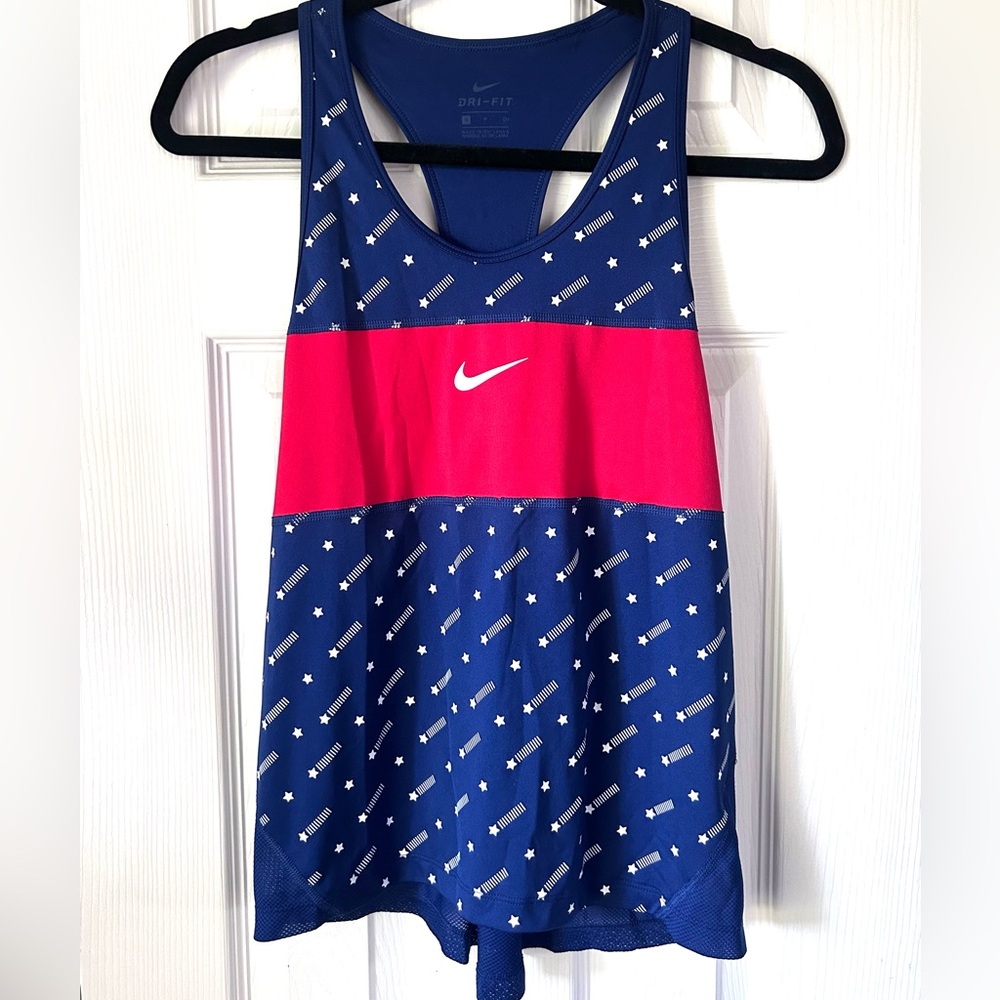 Nike Dri-FIT Racerback Running Tank Top – Blue Pink Stars Print – Women’s Small
